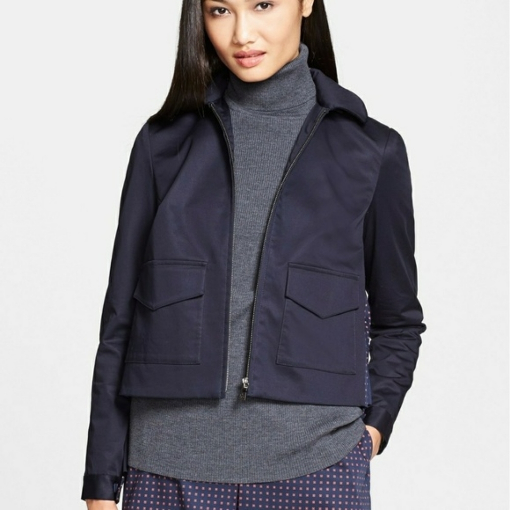 Tory Burch 'Lane' Print Back Pleated Hooded Jacket